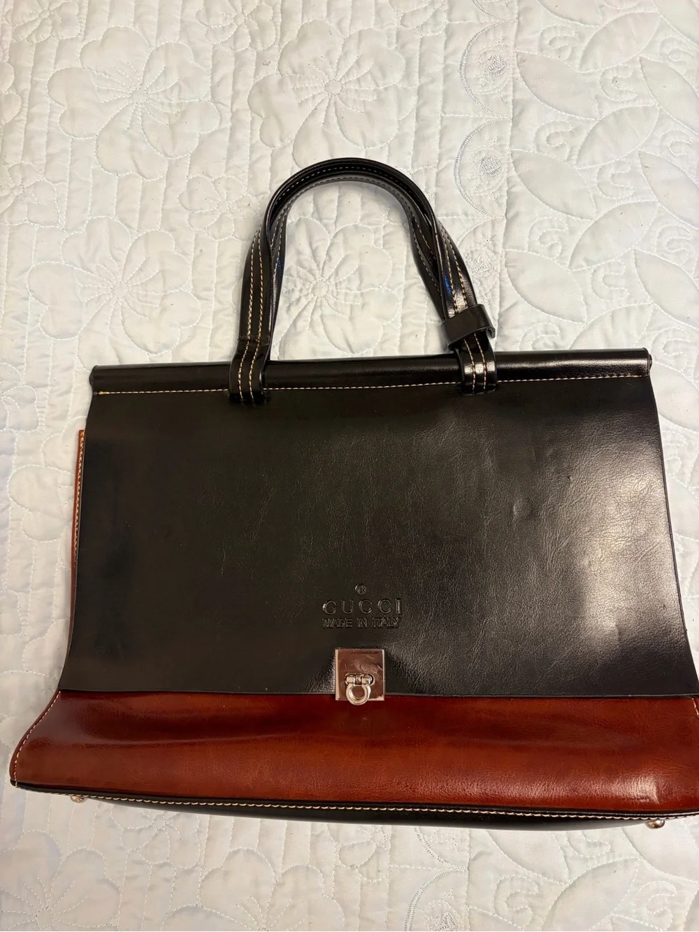 Gucci vintage Black and Brown Two-Tone Leather Top-Handle bag
